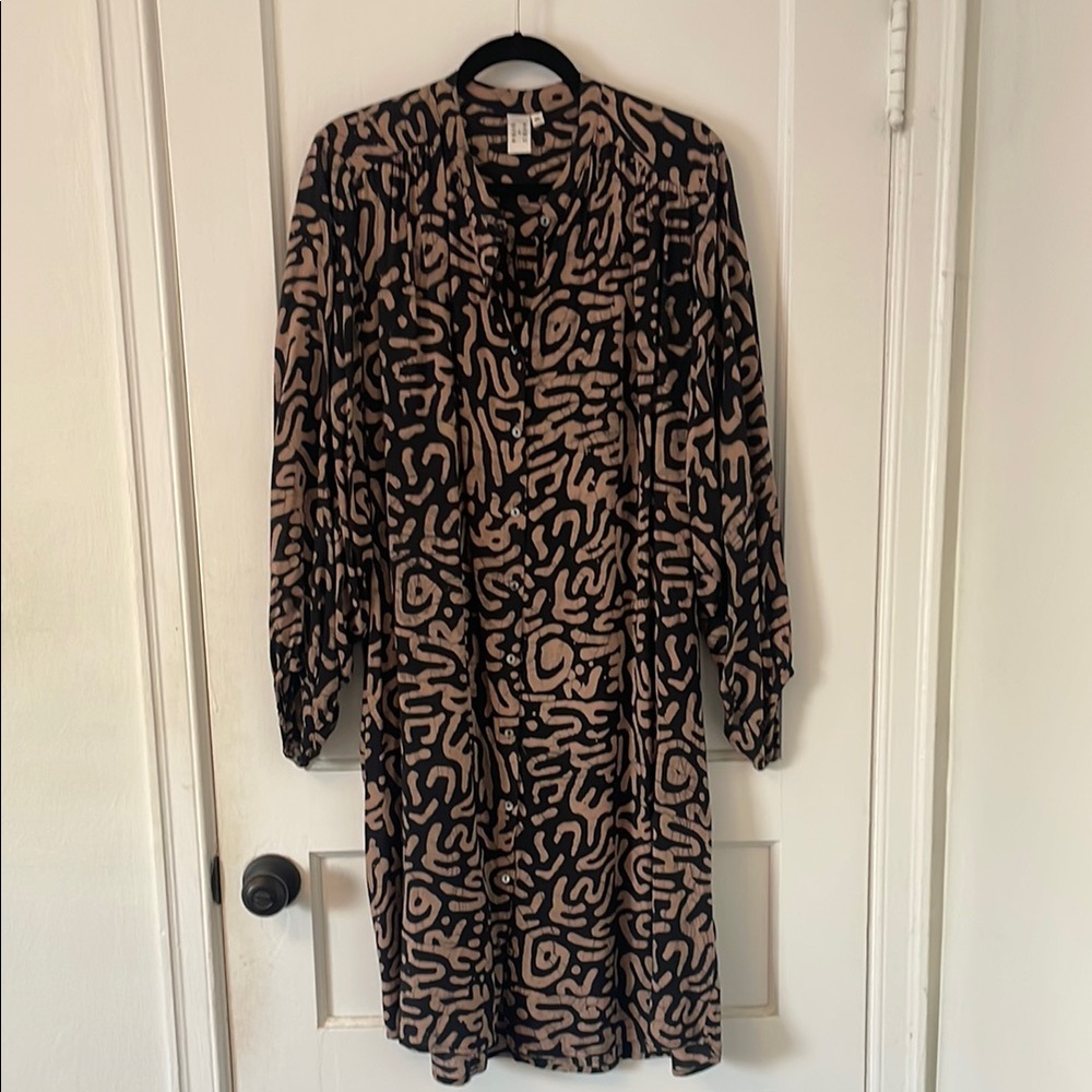 Osei-Duro Hand Dyed Beautiful Black and Tan Tunic Dress - XL